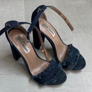 Steve Madden Navy Frayed Heeled Sandals